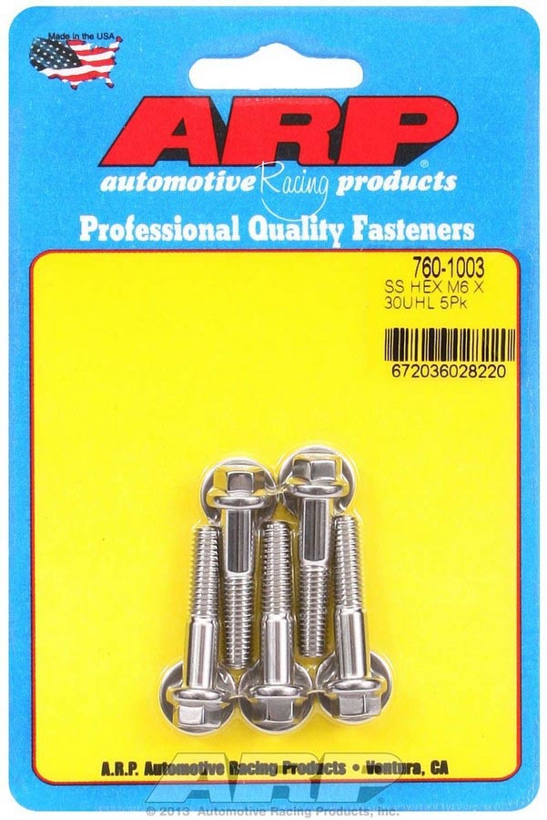 ARP 760-1003 Stainless Steel Bolt Kit, 6mm x 1.00 x 30mm, Polished Hex Head, Set of 5