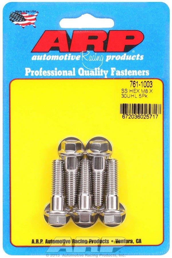 ARP 761-1003 Stainless Steel 8mm x 1.25 x 30mm Hex Head Bolt Kit (Set of 5)