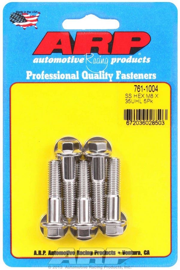 ARP 761-1004 Stainless Steel Bolt Kit with 8 mm x 1.25 Thread, 35 mm Length, 10 mm Hex Head, Set of 5