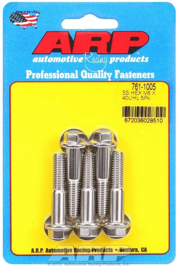 ARP 761-1005 Stainless Steel 8mm x 1.25 x 40mm Hex Head Bolt Set of 5