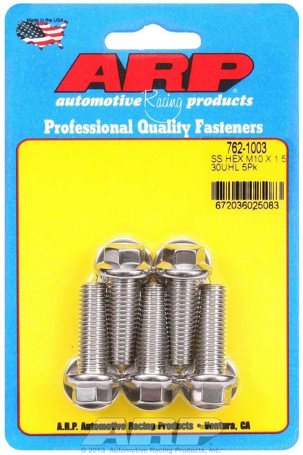 ARP 762-1003 Stainless Steel 10mm x 1.50 Threaded Bolt Set, 30mm Length, 12mm Hex Head