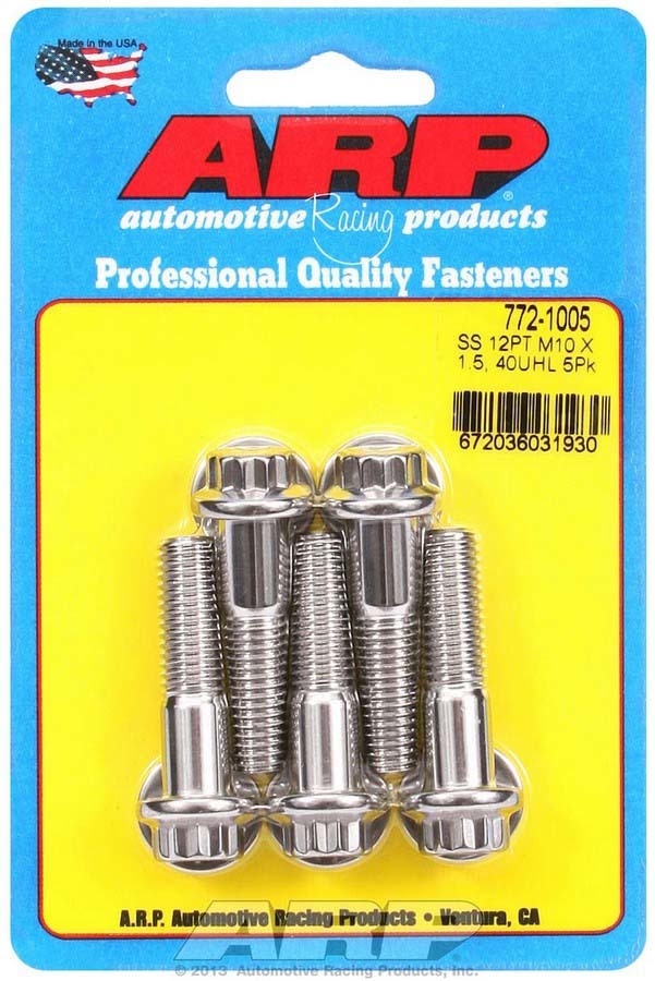 ARP 772-1005 Stainless Steel Bolt Kit, 10 mm x 1.50 Thread, 40 mm Length, 12 Point Head, Polished Finish, Set of 5