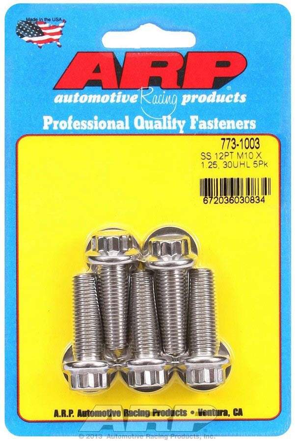 ARP Bolt Kit 773-1003 Stainless Steel 10mm x 1.25 x 30mm with 12-Point Head, Set of 5