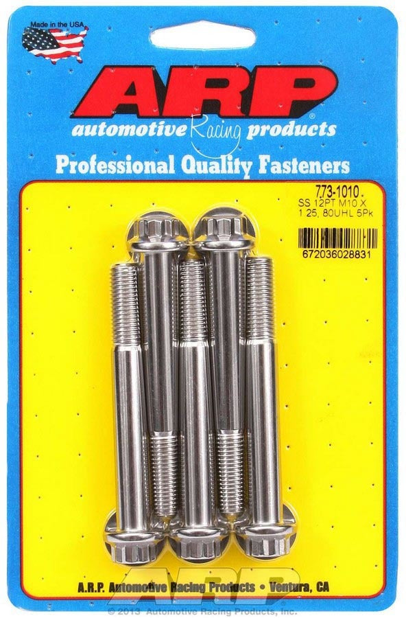 ARP Bolt Kit 773-1010 Stainless Steel 10mm x 1.25 x 80mm with 12-Point Head (Set of 5)