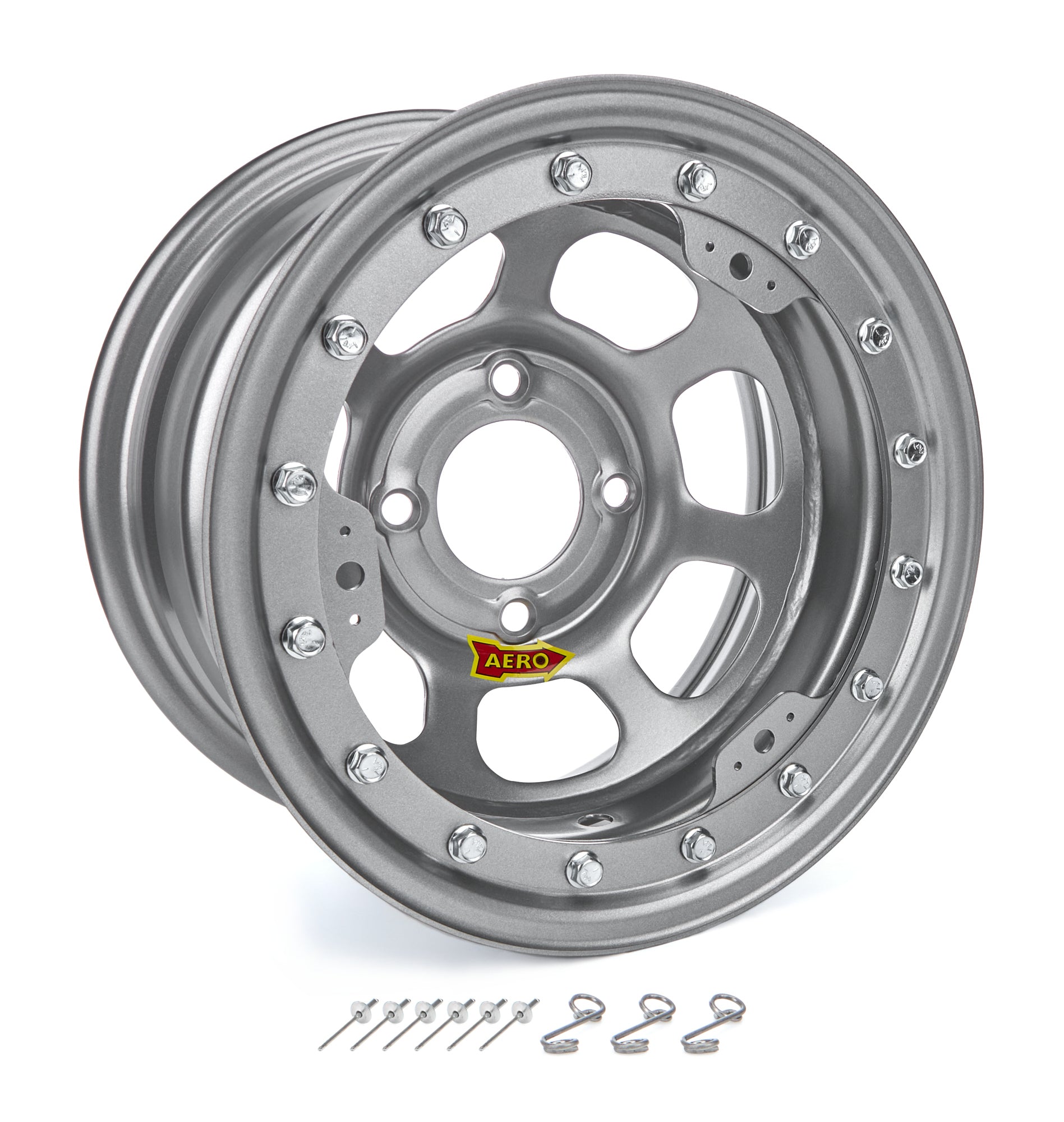 Aero Race Wheels 33-084520S 13x8 Beadlock Steel Wheel with Silver Powder Coat, 4.50 Bolt Pattern