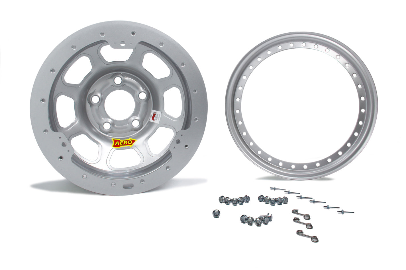 AERO RACE WHEELS 53-084720S 15x8 Inch Beadlock Steel Wheel with 2 Inch Backspace and 5x4.75 Bolt Pattern in Silver Powder Coat