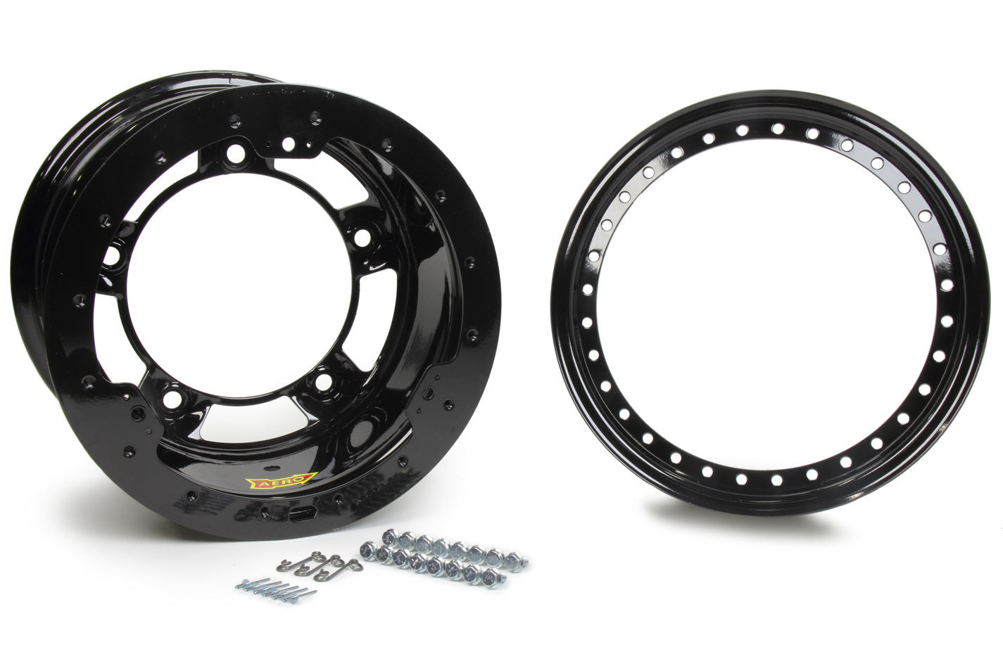 Aero Race Wheels 53-100540B 15x10 Inch Steel Beadlock Wheel with 4-Inch Backspace and Wide 5 Bolt Pattern in Black Powder Coat
