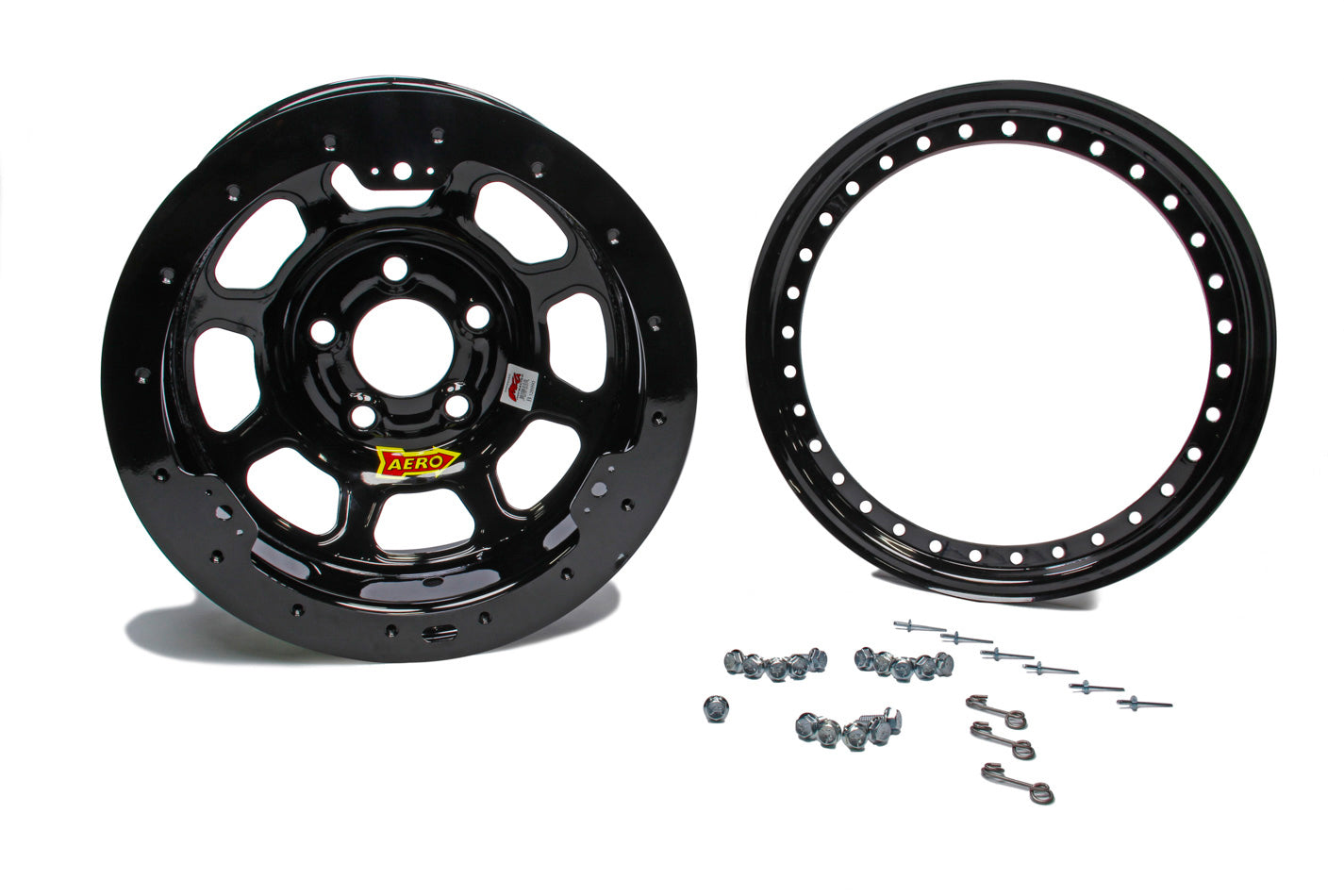 Aero Race Wheels 53-184720B 15x8 Beadlock Steel Wheel with 2 Inch Backspace and 5x4.75 Bolt Pattern in Black Powder Coat