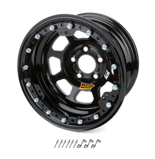 Aero Race Wheels 53-185010B 15x8 Inch Beadlock Steel Wheel with Black Powder Coat Finish