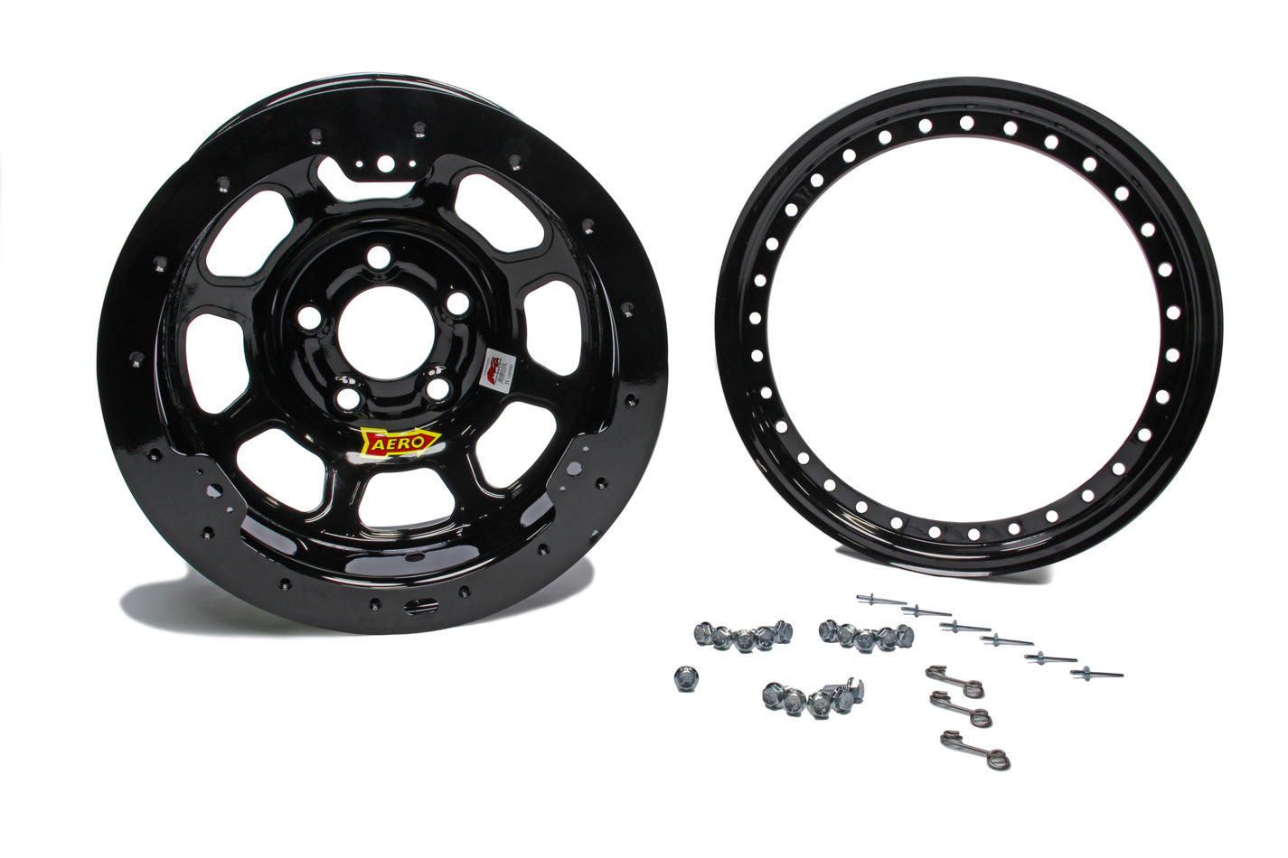 AERO RACE WHEELS 53-185030-BLKRING 15x8 Inch Beadlock Steel Wheel with Black Powder Coat Finish