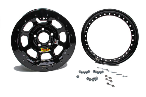 AERO RACE WHEELS 53-185030-BLKRING 15x8 Inch Beadlock Steel Wheel with Black Powder Coat Finish