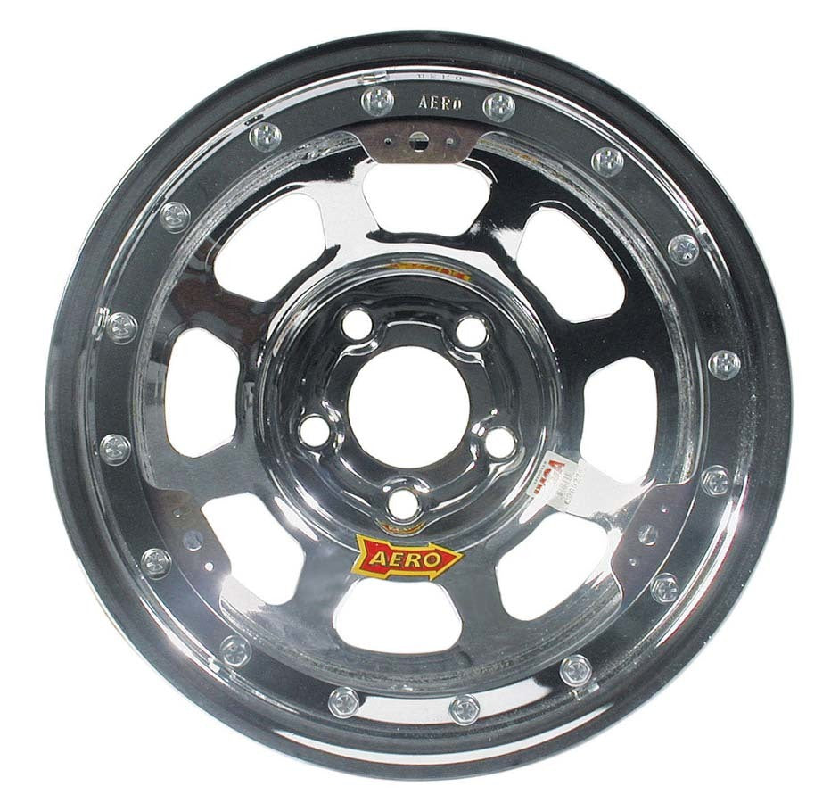 Aero Race Wheels 53-285030 15x8 Beadlock Steel Wheel with 3-Inch Backspace and 5x5 Inch Bolt Pattern in Chrome