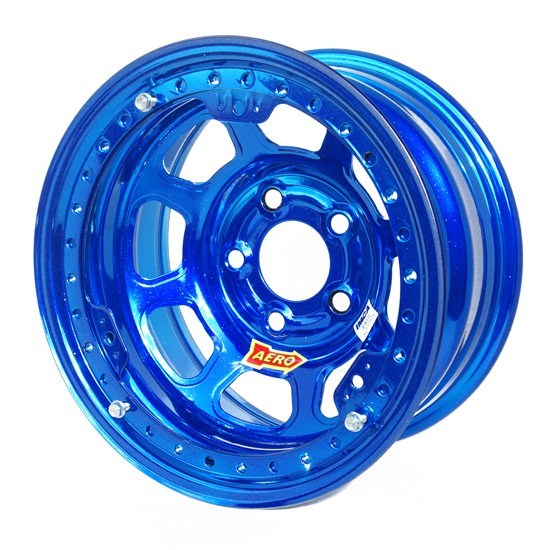 Aero Race Wheels 53-985040BLU 15x8 Beadlock Steel Wheel with Blue Chrome Finish