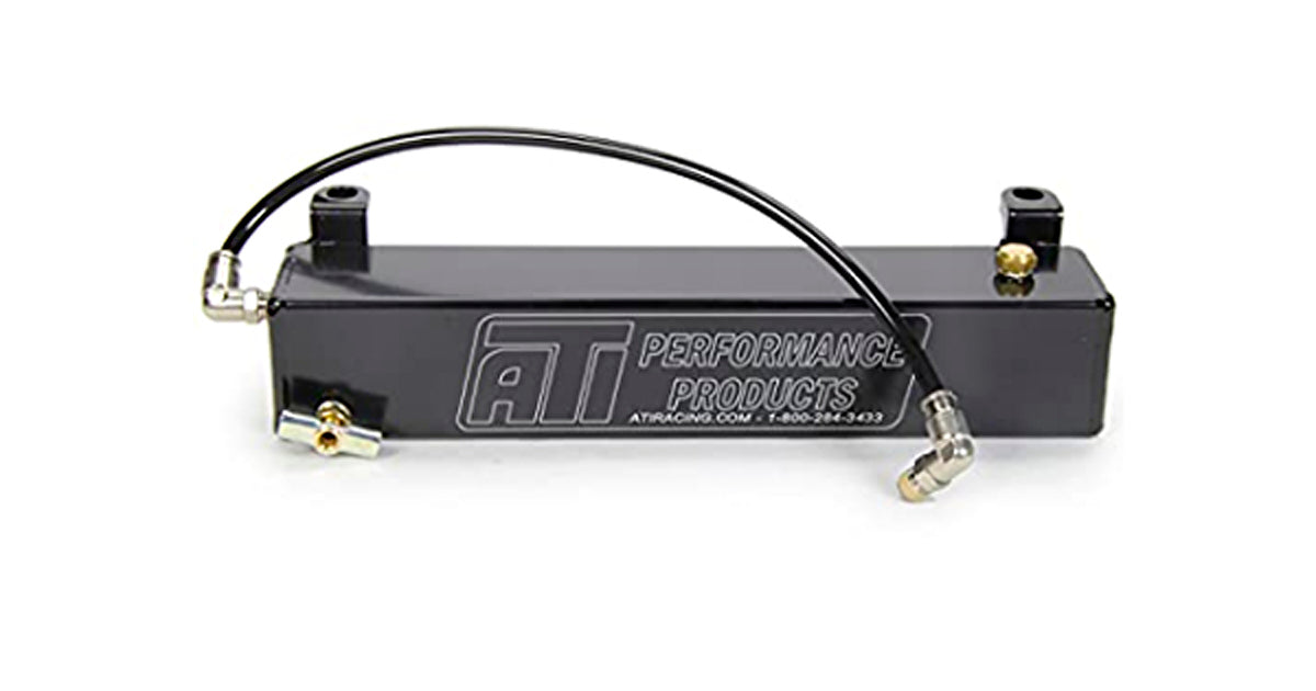 ATI Performance Overflow Tank for GM 4L80E and 4L85E Transmission Fluid, 1 Quart Capacity, Aluminum with Black Powder Coat Finish