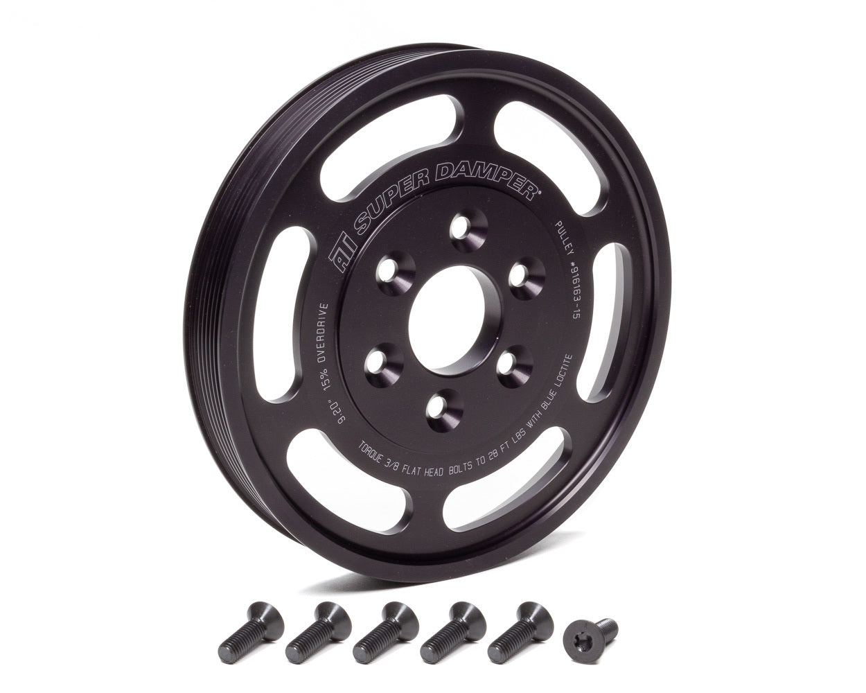ATI Performance Crankshaft Pulley 916163-15 for GM GenV LT-Series Supercharger Drive, 8-Rib, 9.24 Inch Diameter, Black Anodized Aluminum