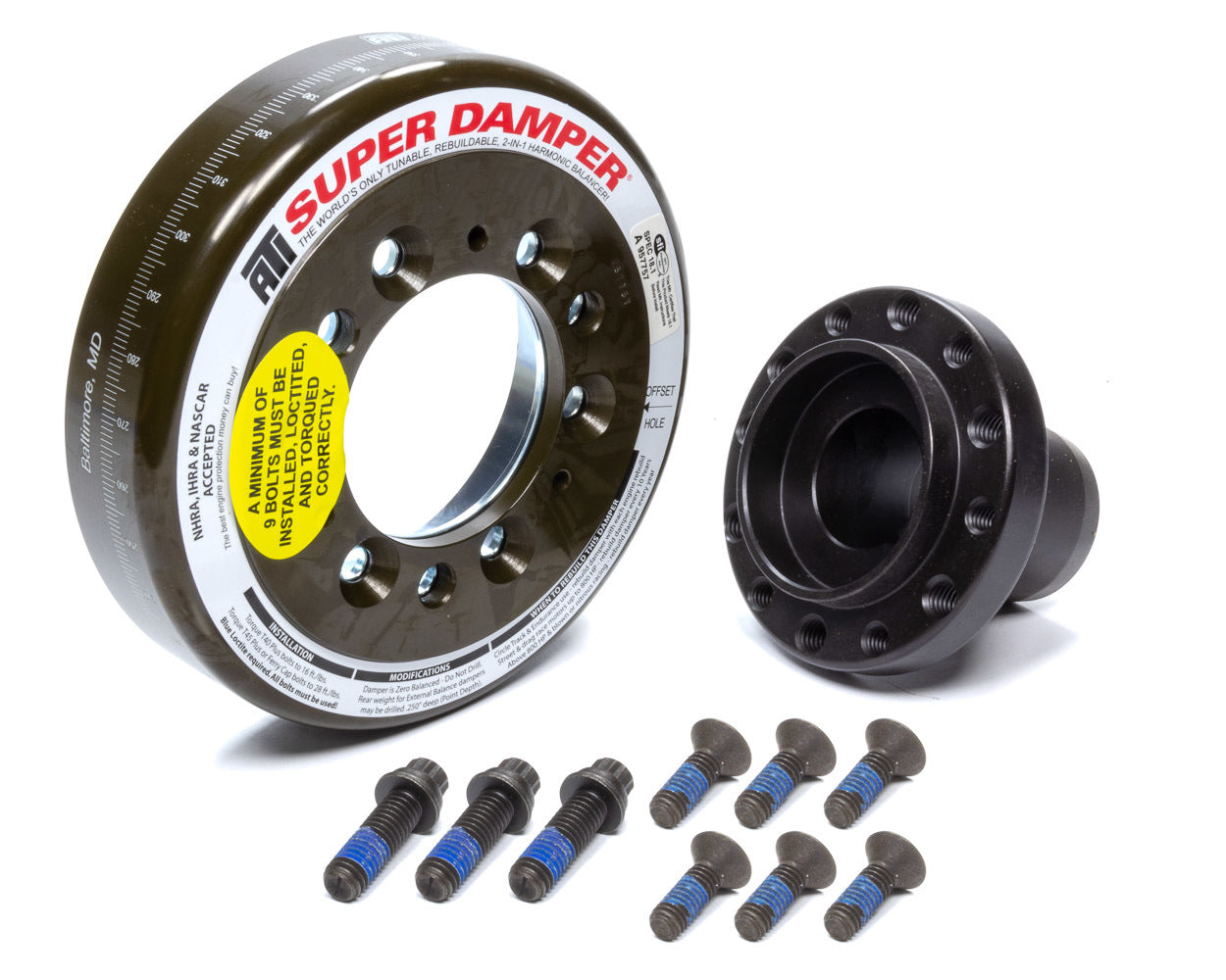 ATI Performance SBF 917511AK Harmonic Damper for Ford Small Block Engines, 6.325 Inch OD, Steel, Black Oxide Finish, Internal Balance