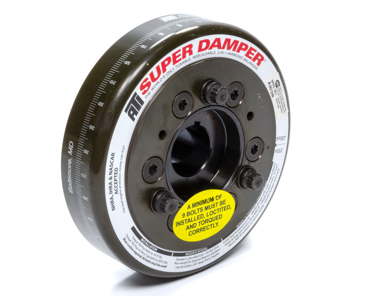 ATI Performance SBC Harmonic Damper SFI 18.1, 6.325 Inch OD, Steel, Black Oxide Finish, Internal Balance for Small Block Chevy Engines