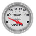 Autometer 200756-33 Ultra Lite Marine Volt Meter, 8-18V, Analog, Short Sweep, 2-1/16 Inch Diameter, Silver Face