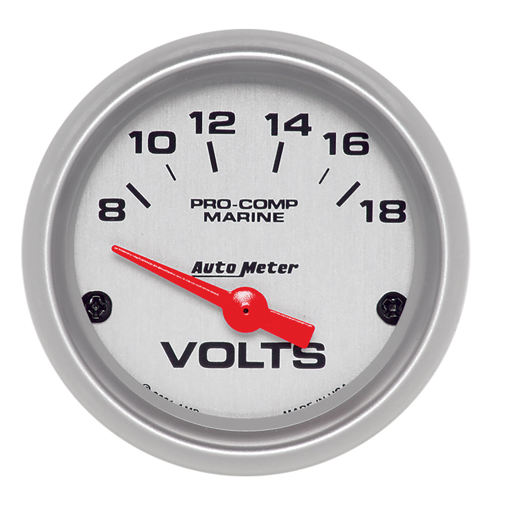Autometer 200756-33 Ultra Lite Marine Volt Meter, 8-18V, Analog, Short Sweep, 2-1/16 Inch Diameter, Silver Face