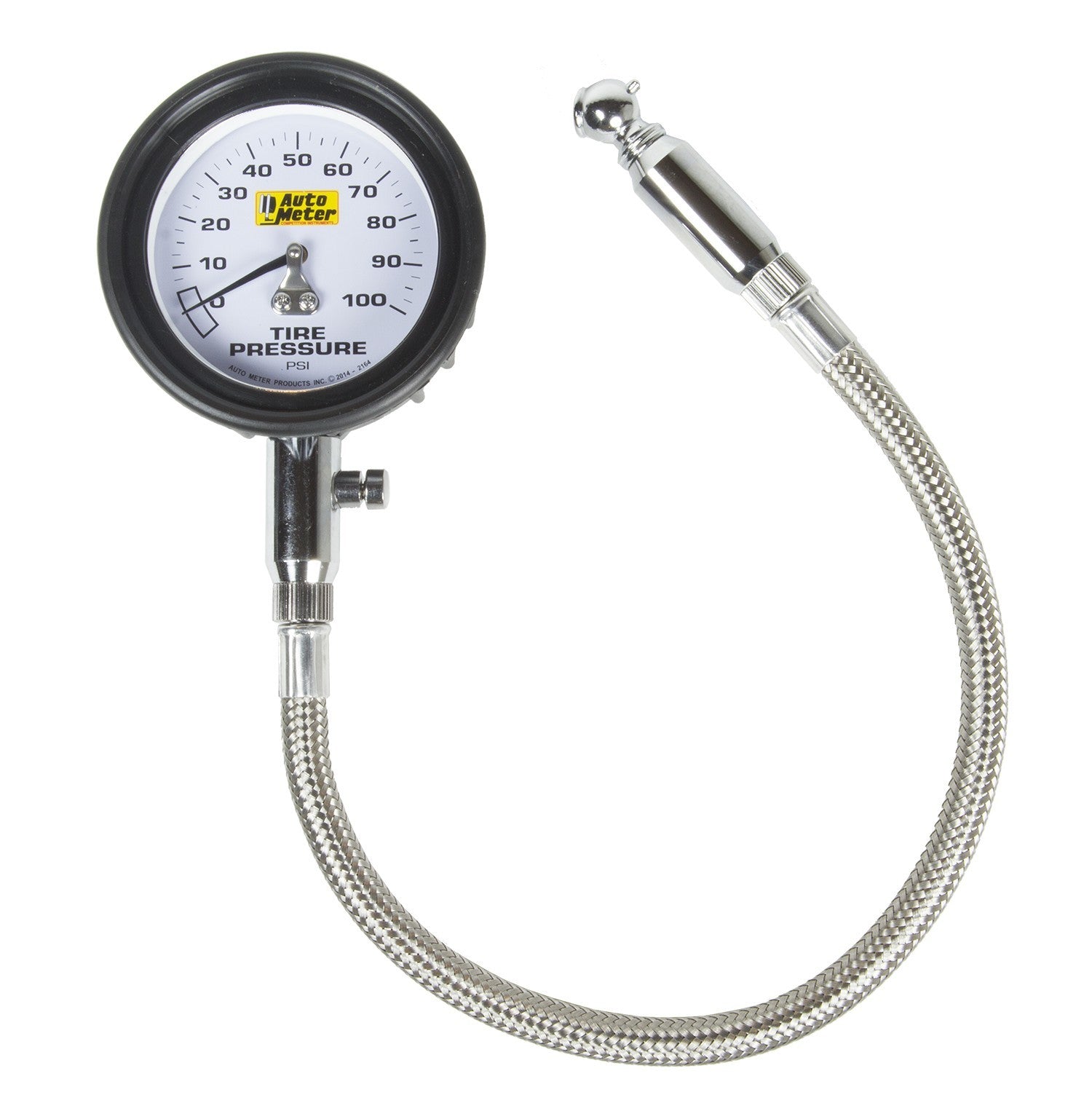 Autometer Tire Pressure Gauge 2164, Analog, 0-100 PSI, 2-1/4 Inch Diameter, White Face with Gray Case
