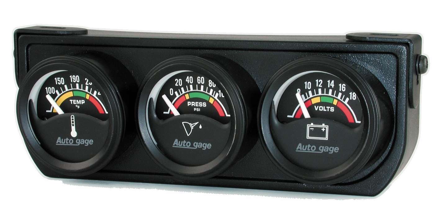 Autometer 2391 Electric Gauge Panel Assembly with Oil Pressure, Voltmeter, and Water Temperature Gauges, 1-1/2 Inch Diameter, Black Face