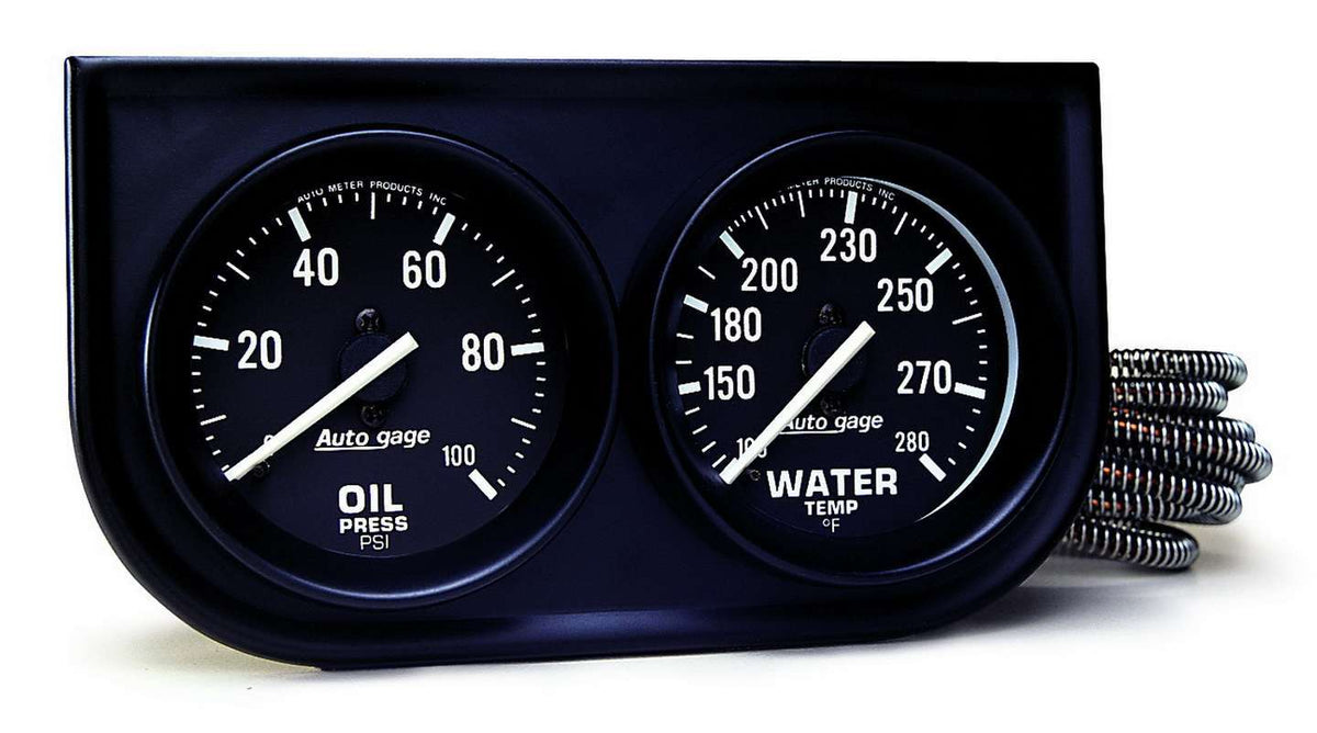 Autometer 2392 2-Inch Black Mechanical Gauge Panel for Oil Pressure and Water Temperature