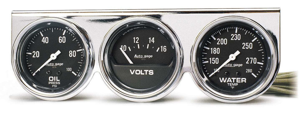 Autometer 2399 Gauge Panel Assembly with Oil Pressure, Voltmeter, and Water Temperature 2-5/8 Inch Diameter Black Face