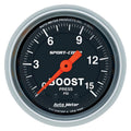 Autometer 3302 Sport-Comp Mechanical Boost Gauge, 0-15 PSI, 2-1/16 Inch Diameter, Black Face
