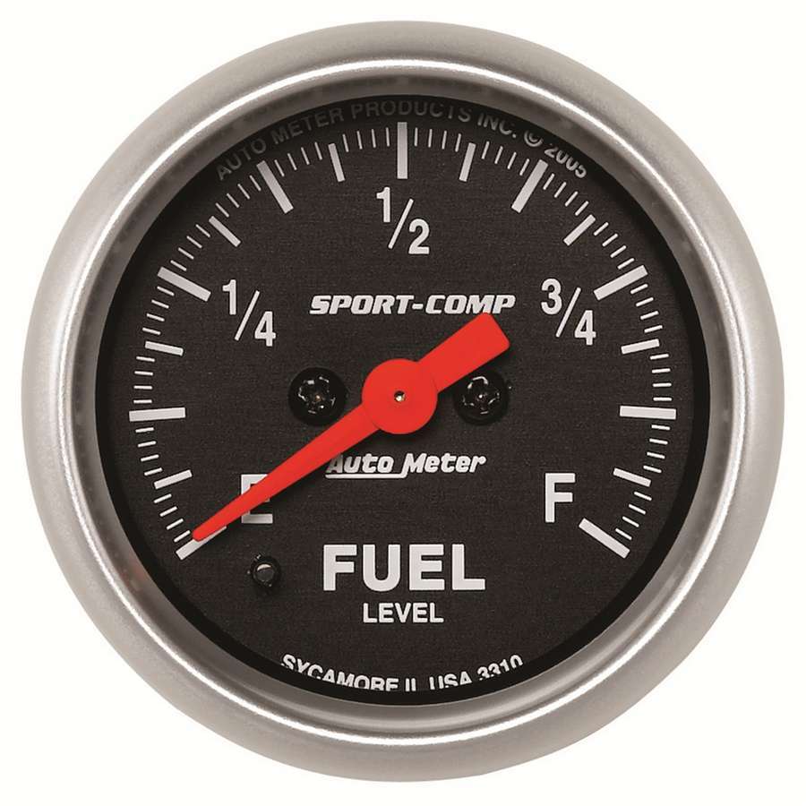 Autometer 3310 Sport-Comp Fuel Level Gauge 0-280 Ohm Electric Analog 2-1/16 Inch Black Face