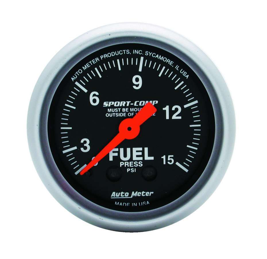 Autometer 3311 Mini Sport-Comp Fuel Pressure Gauge 0-15 PSI Mechanical Analog Black Face
