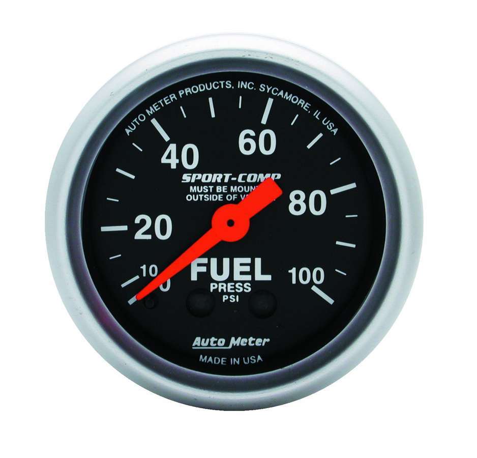 Autometer 3312 Mini Sport-Comp Fuel Pressure Gauge 0-100 psi Mechanical Analog 2-1/16 Inch Black Face