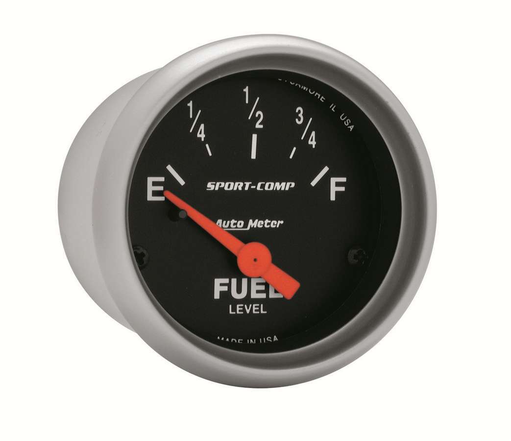 Autometer 3314 Fuel Level Gauge for Vehicles and Boats, 0-90 Ohm Resistance, 2-1/16 Inch Diameter, Black Face, Electric Analog with Short Sweep