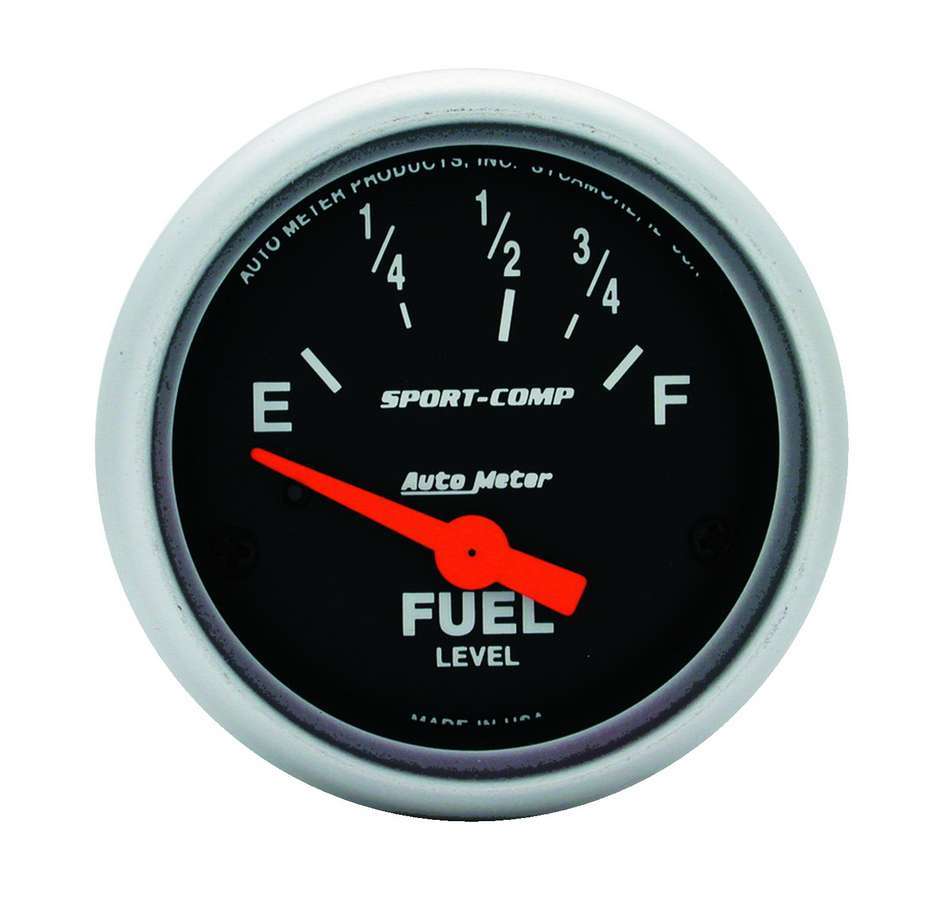 Autometer 3315 Mini Sport-Comp Fuel Level Gauge, 73-10 Ohm, Electric, Analog, Short Sweep, 2-1/16 Inch Diameter, Black Face