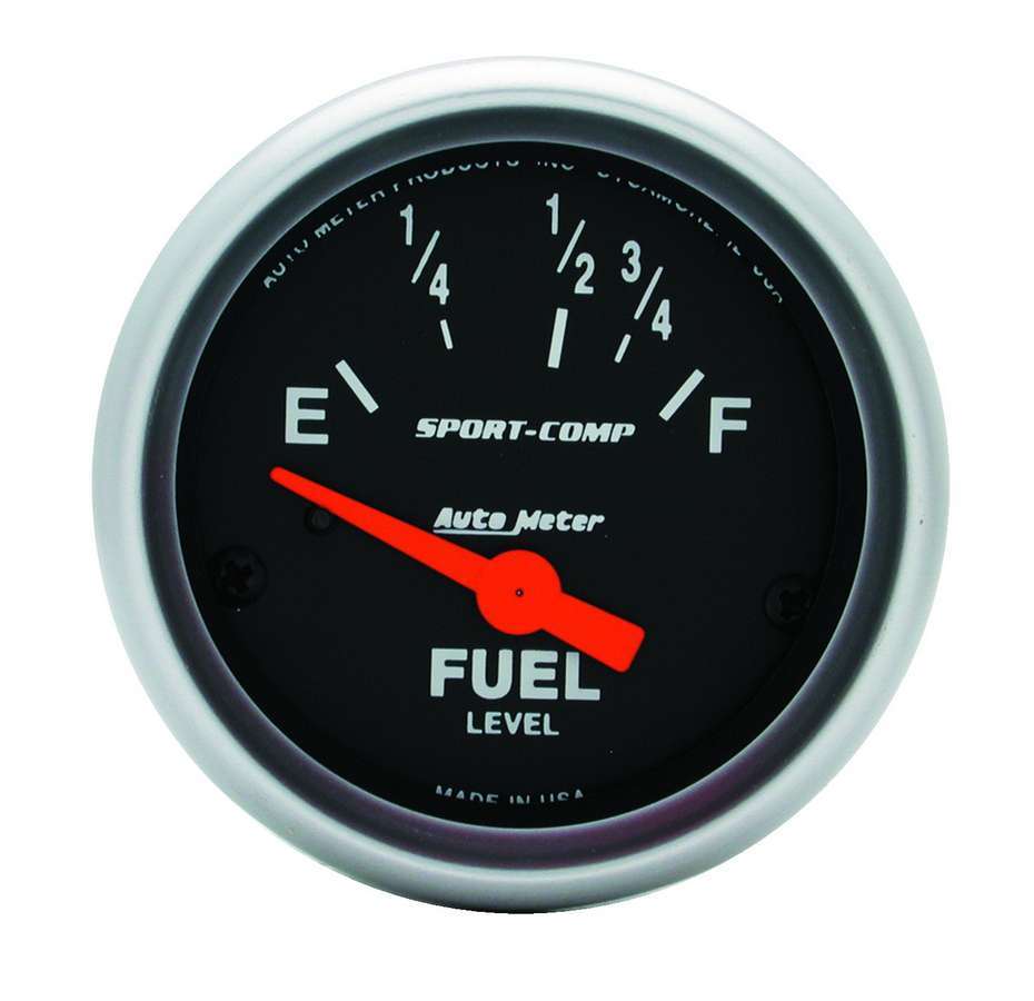 Autometer 3318 Sport-Comp Fuel Level Gauge 16-158 Ohm Electric Analog Short Sweep 2-1/16 Inch Black Face