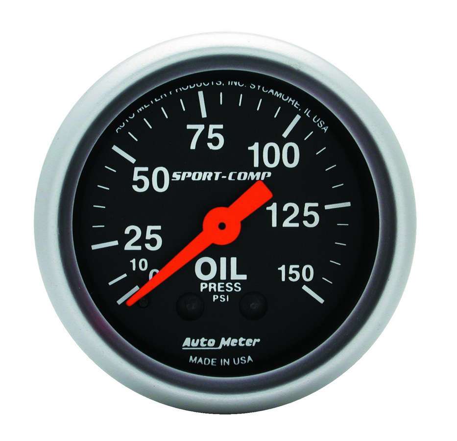 Autometer Sport-Comp 3323 Mechanical Oil Pressure Gauge 0-150 psi, 2-1/16 Inch Black Face
