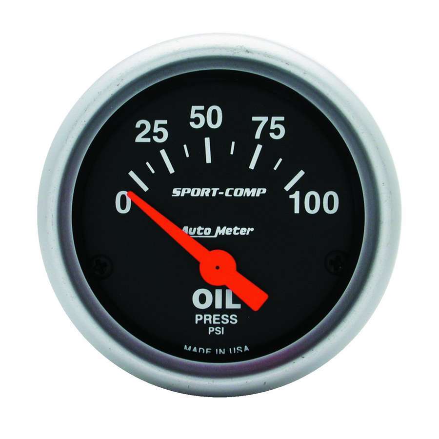 Autometer 3327 Mini Sport-Comp 0-100 psi Electric Analog Oil Pressure Gauge, 2-1/16 Inch Black Face