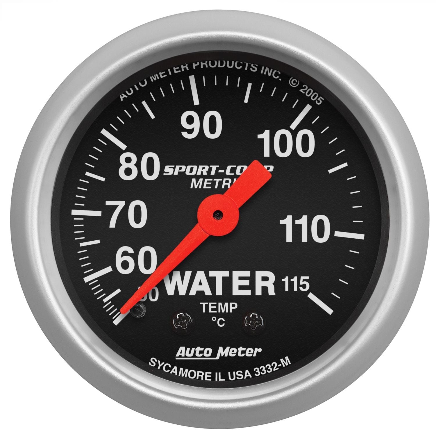 Autometer 3332-M Sport-Comp Water Temperature Gauge, 50-115°C, Mechanical, 2-1/16 Inch Diameter, Black Face