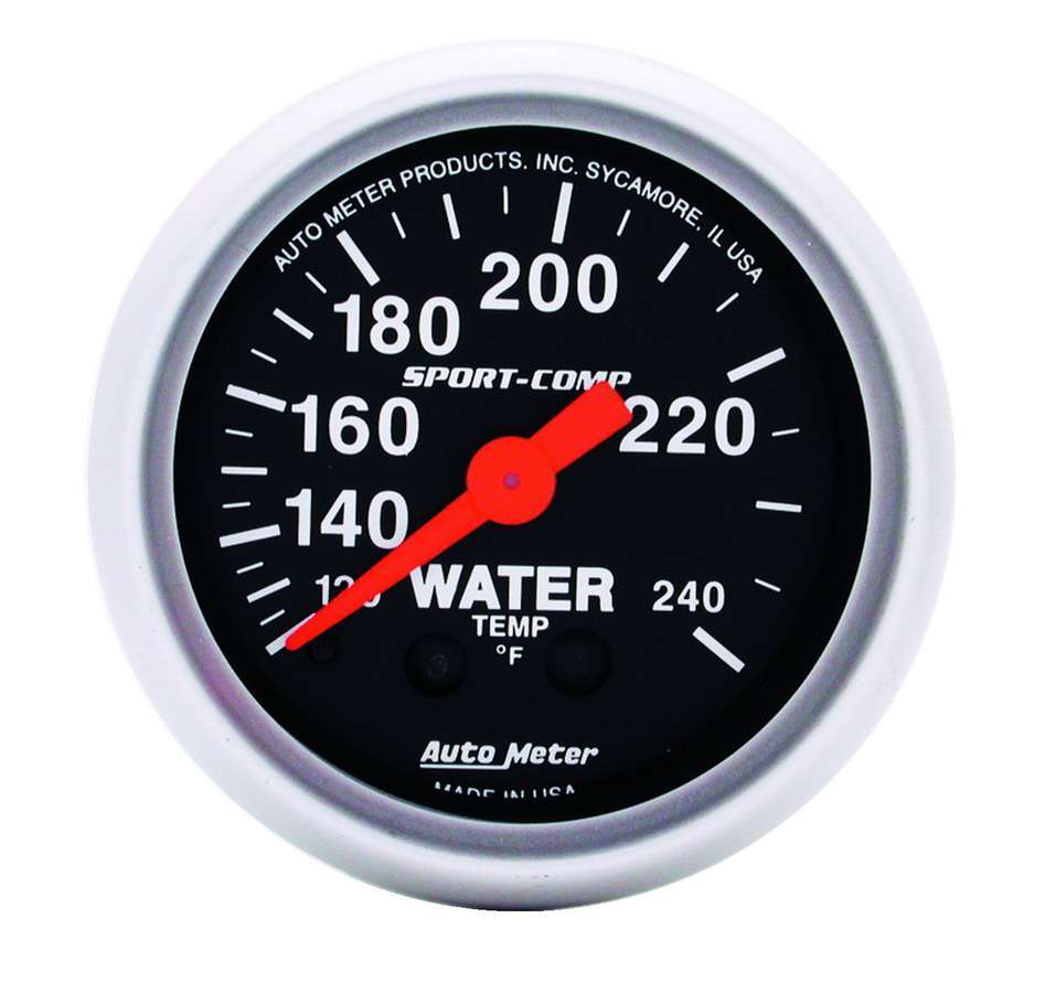 Autometer 3332 Water Temperature Gauge 120-240°F Mechanical Analog 2-1/16 Inch Black Face