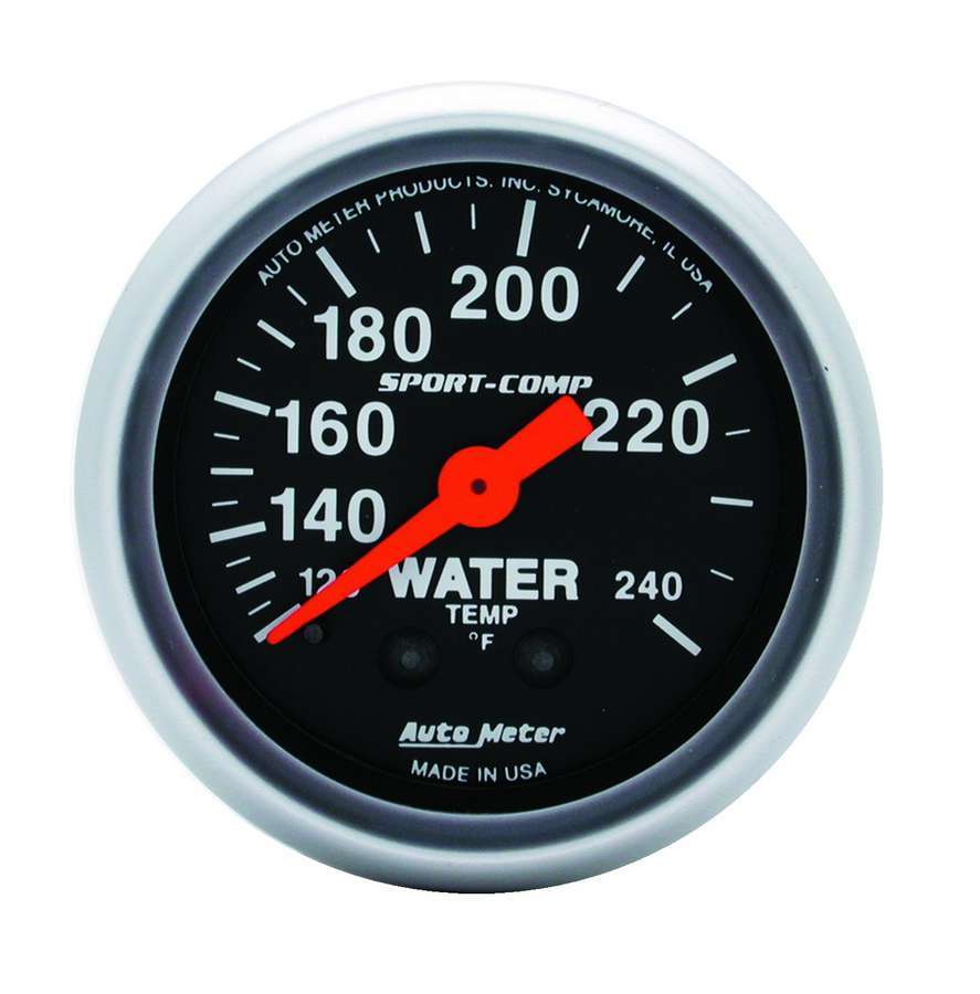 Autometer 3333 Sport-Comp Water Temperature Gauge 120-240°F Mechanical Analog 2-1/16 Inch Black Face