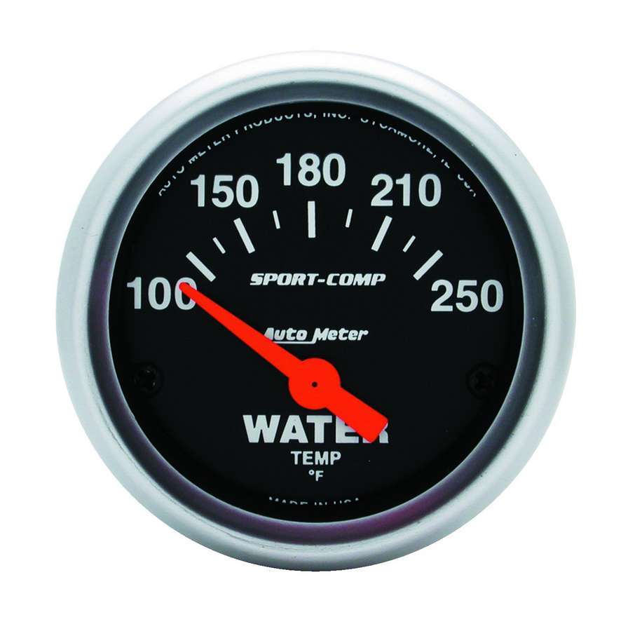 Autometer 3337 Water Temperature Gauge 2-1/16 Inch Black Face Electric Analog Short Sweep