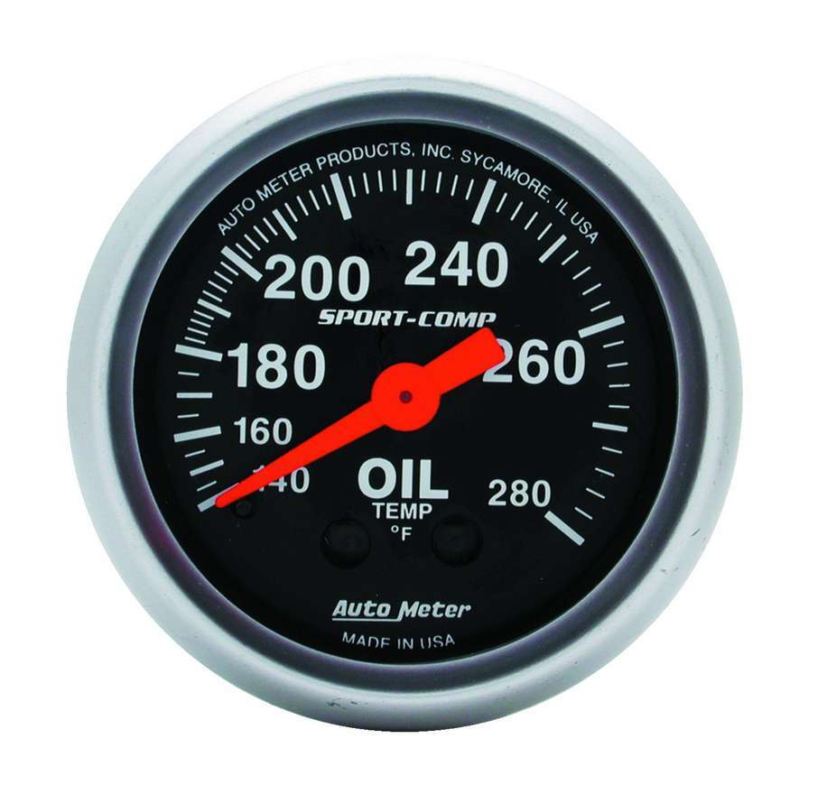 Autometer 3341 Mini Sport-Comp Oil Temperature Gauge 140-280°F Mechanical Analog 2-1/16 Inch Black Face