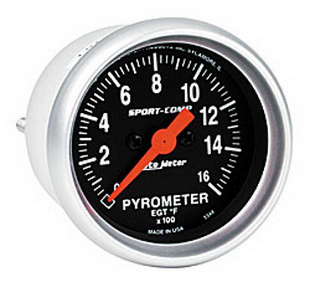 Autometer 3344 Sport-Comp 2-1/16 Inch Electric Analog EGT Gauge 0-1600°F