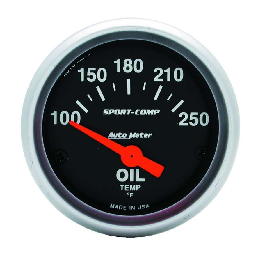 Autometer 3347 Oil Temperature Gauge, 2-1/16 Inch, Sport Comp Series, Electric, Analog, Short Sweep, Black Face