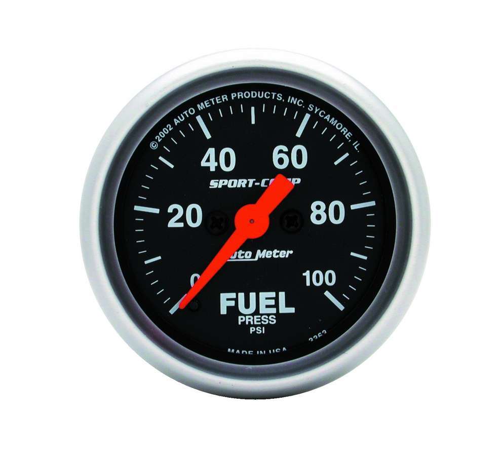 Autometer Sport-Comp Fuel Pressure Gauge 0-100 psi, 2-1/16 Inch Diameter, Electric Analog Black Face