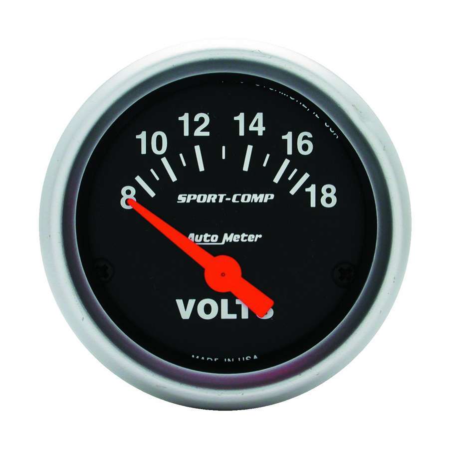 Autometer 3391 2-Inch Mini Sport-Comp Volt Meter, 8-18V, Analog, Short Sweep, Black Face