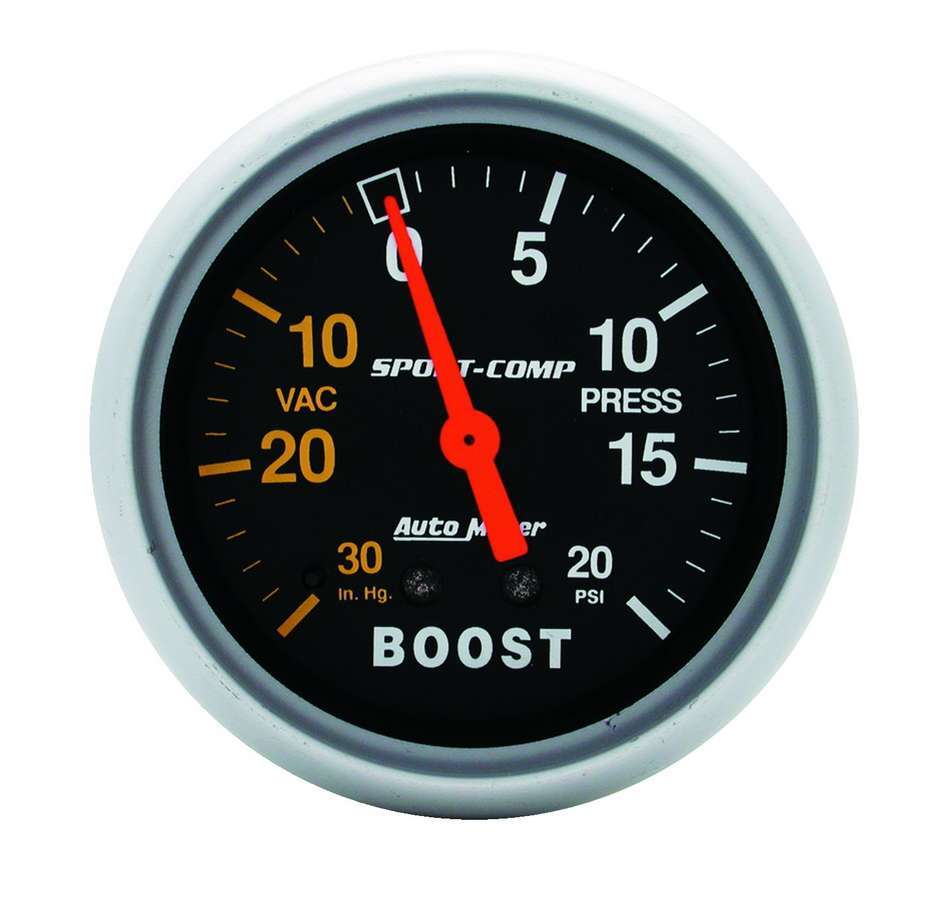 Autometer 3401 Turbo Boost Gauge with Mechanical Analog Display, 30 in Hg - 20 psi Range, Black Face, 2-5/8 Inch Diameter