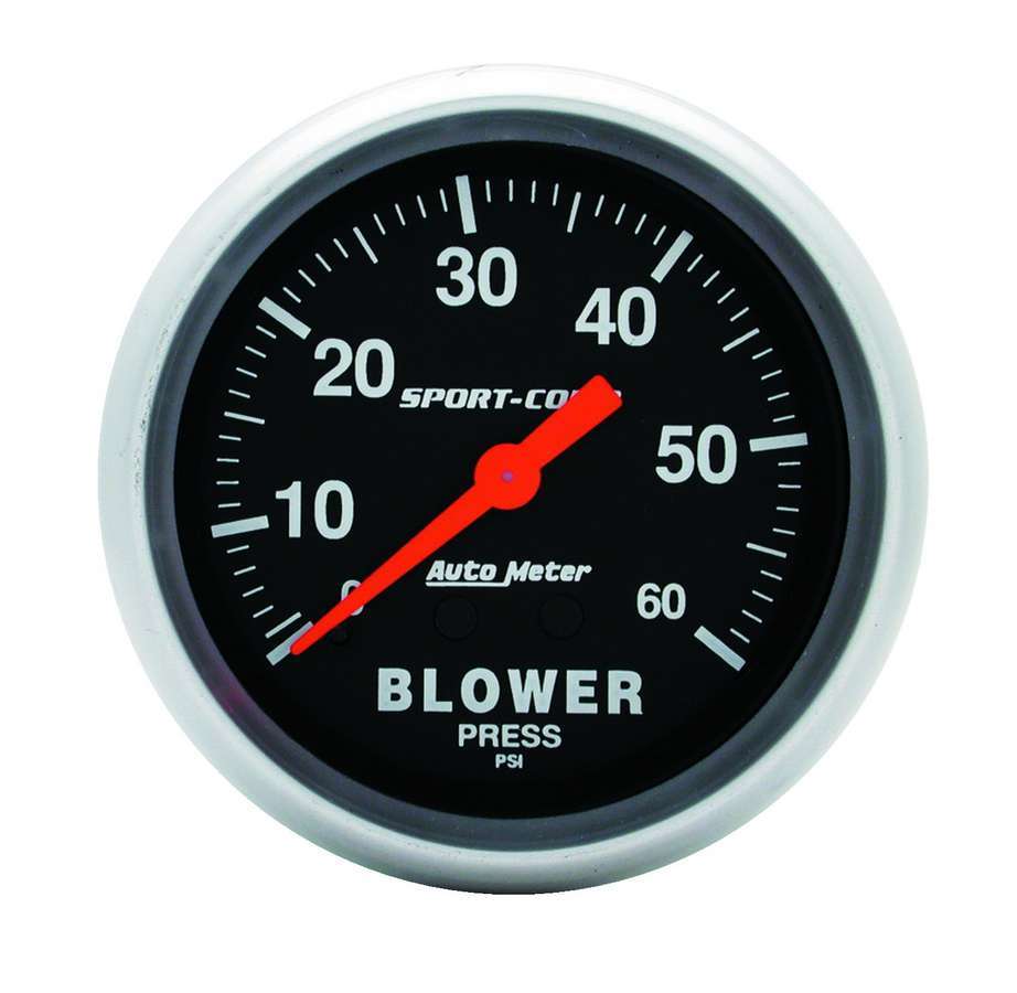 Autometer 3402 Sport-Comp Blower Pressure Gauge, 0-60 psi Mechanical Analog, 2 5/8 Inch Diameter, Black Face