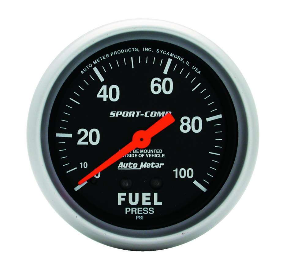 Autometer 3412 Fuel Pressure Gauge, 0-100 psi, Mechanical Analog, 2-5/8 Inch Black Face