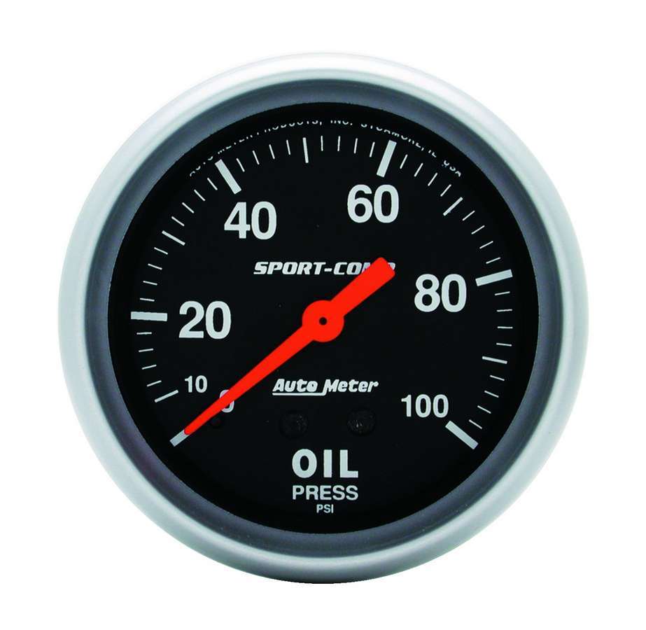 Autometer 3421 0-100 psi Mechanical Oil Pressure Gauge with Black Face
