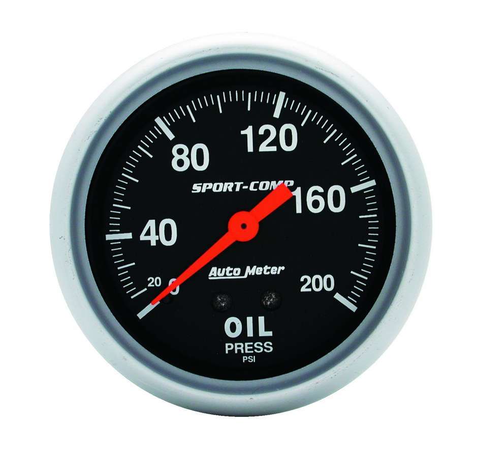 Autometer 3422 Oil Pressure Gauge 0-200 PSI Mechanical Analog Full Sweep 2-5/8 Inch Black Face